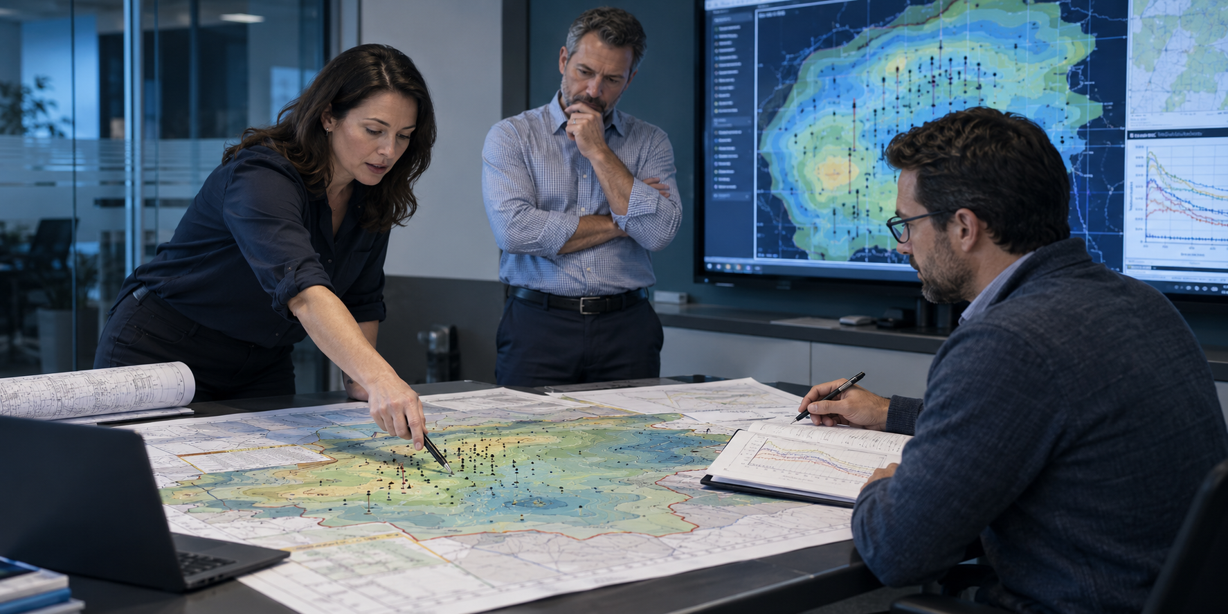 Oil and gas team working through a complex acquisition data room